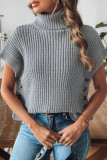 Solid Color High Neck Short Sleeved Sweater