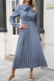 Polka Dot Pleated Long Sleeved Dress