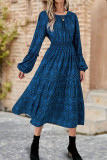 Round Neck Long Sleeved Waist Cinching Dress
