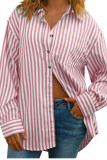 Lapel Striped Printed Long Sleeved Button Shirt