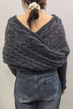 Solid Color Hollow Long Sleeved Shawl