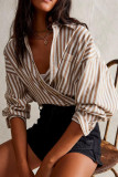 Lapel Striped Printed Long Sleeved Button Shirt