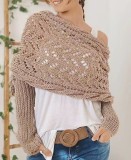 Solid Color Hollow Long Sleeved Shawl