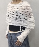 Solid Color Hollow Long Sleeved Shawl
