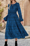 Round Neck Long Sleeved Waist Cinching Dress