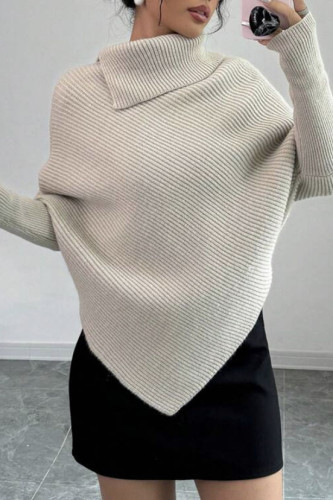 Irregular High Necked Long Sleeved Sweater