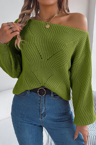 Hollow Off Shoulder Lantern Sleeve Sweater