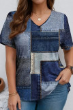 Large Size Printed V-Neck Short Sleeved Shirt