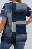 Large Size Printed V-Neck Short Sleeved Shirt