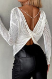 Solid Color Hollow Long Sleeved Backless Sweater