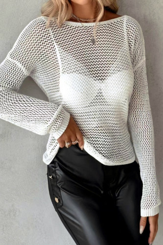 Solid Color Hollow Long Sleeved Backless Sweater