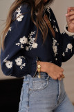 Ruffle Long Sleeved Printed Chiffon Shirt
