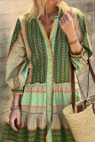 Spring Printed Long Sleeved Dress