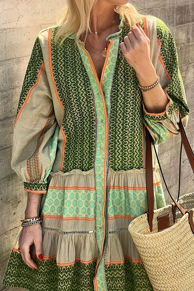 Spring Printed Long Sleeved Dress