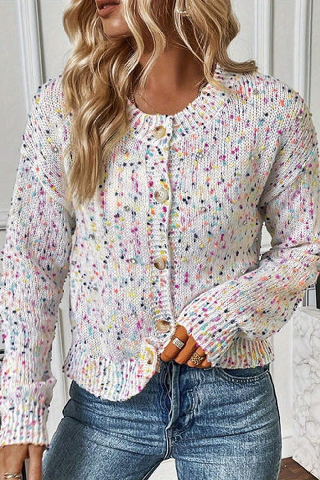 Polka Dot Long Sleeved Button Cardigan Sweater