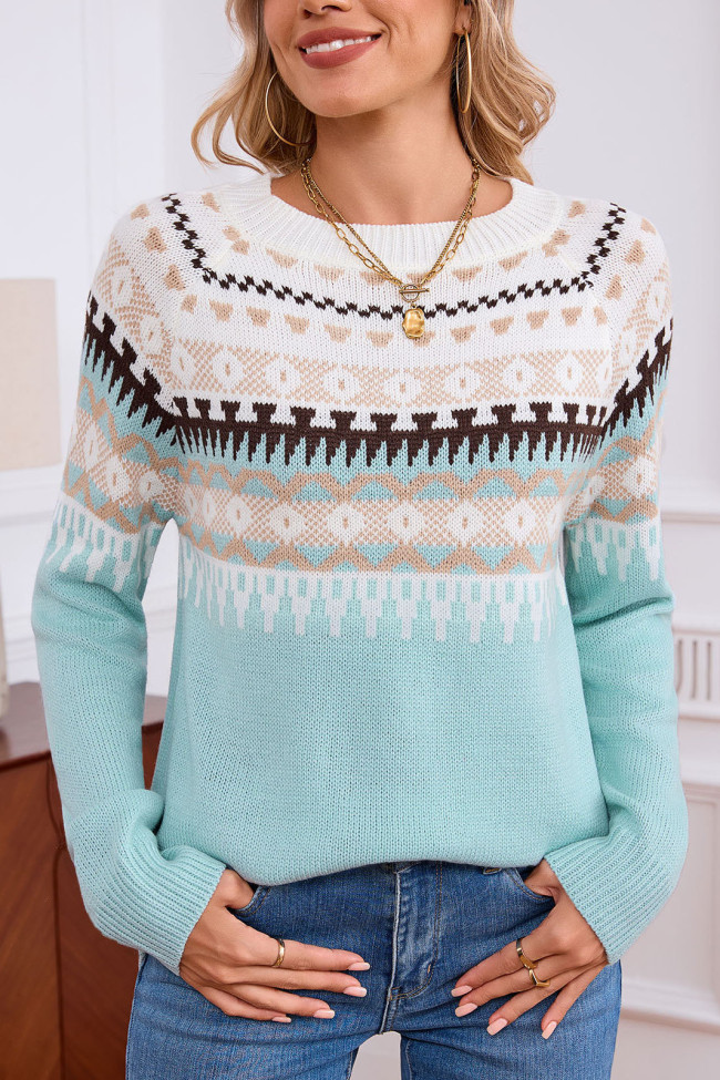 Ethnic Style Printed Long Sleeved Sweater