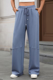 Solid Color Elastic Waist Pocket Wide Leg Pants