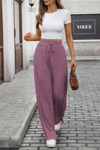 Solid Color Elastic High Waisted Casual Pants