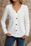 Solid Color Jacquard V-Neck Long Sleeved T-Shirt