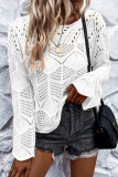 Round Neck Long Sleeved Hollowed Beach Cover Shirt