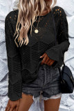 Round Neck Long Sleeved Hollowed Beach Cover Shirt