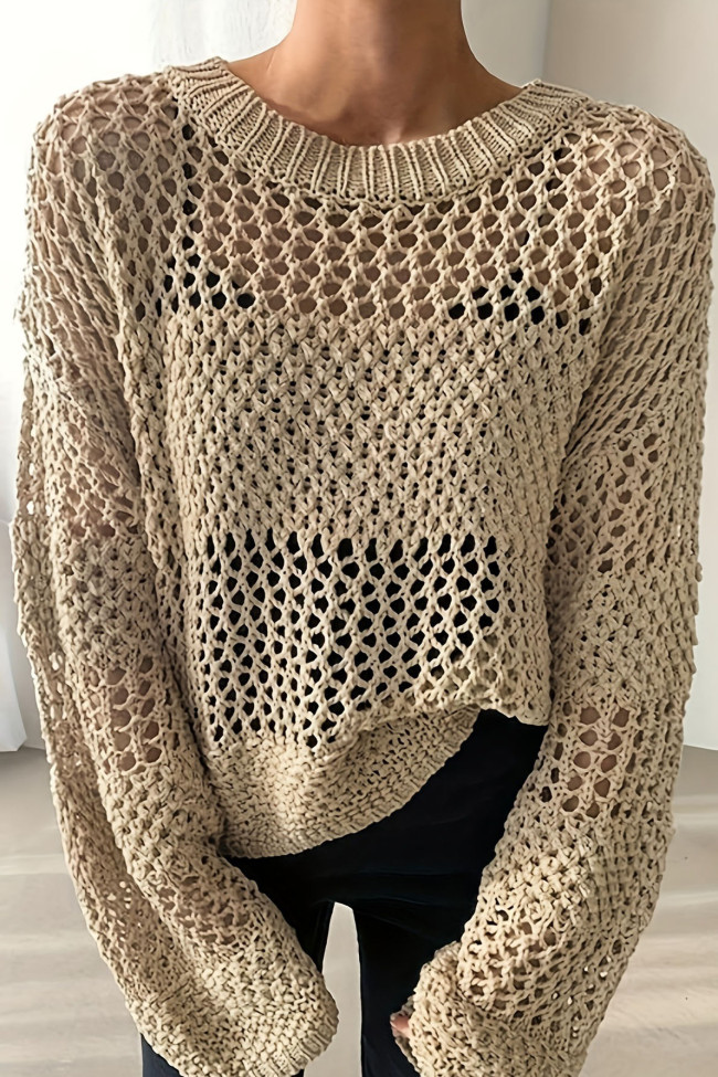 Round Neck Long Sleeved Knitted Cover Shirt