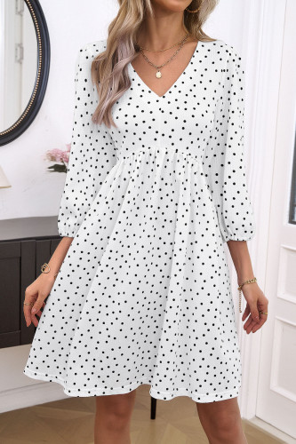 Polka Dot V-Neck Long Sleeved Dress
