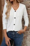 Solid Color Jacquard V-Neck Long Sleeved T-Shirt