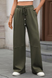 Solid Color Elastic Waist Pocket Wide Leg Pants