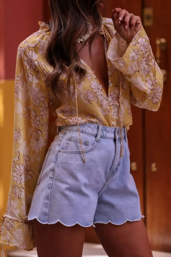 Summer Printed Lace Up Long Sleeved Shirt