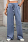 Solid Color Elastic Waist Pocket Wide Leg Pants