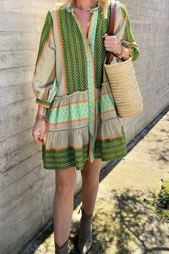 Spring Printed Long Sleeved Dress
