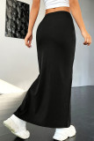 Spring Autumn Solid Color Zipper Split Skirt