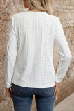 Solid Color Jacquard V-Neck Long Sleeved T-Shirt