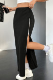 Spring Autumn Solid Color Zipper Split Skirt
