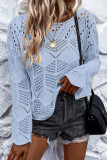 Round Neck Long Sleeved Hollowed Beach Cover Shirt