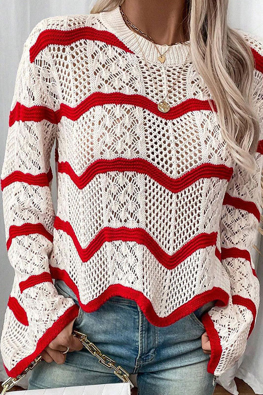 Horn Long Sleeved Hollow Knit Sweater