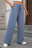 Solid Color Elastic Waist Pocket Wide Leg Pants