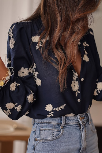 Ruffle Long Sleeved Printed Chiffon Shirt