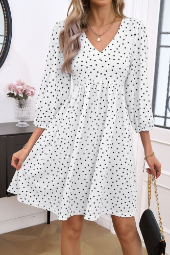 Polka Dot V-Neck Long Sleeved Dress