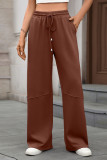 Solid Color Elastic Waist Pocket Wide Leg Pants