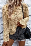 Round Neck Long Sleeved Hollowed Beach Cover Shirt