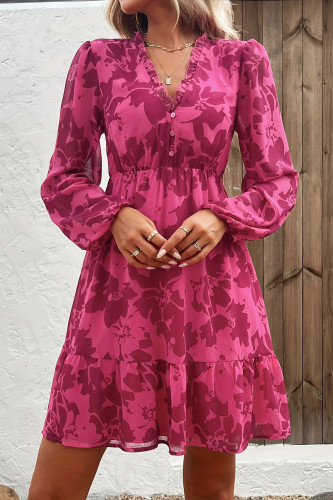 V-Neck Ruffled Long Sleeved Dress