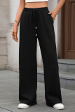 Solid Color Elastic Waist Pocket Wide Leg Pants