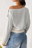 Printed Long Sleeved One Shoulder Sweatshirt