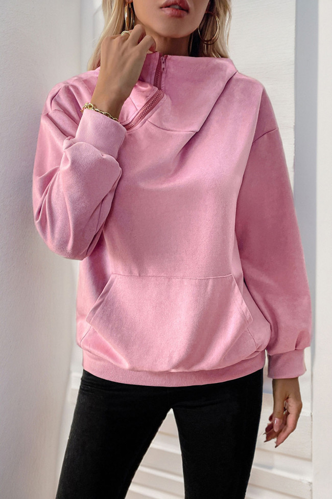 Solid Color Long Sleeved Hooded Sweatshirt