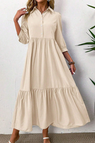 Solid Color Lapel Long Sleeved Shirt Dress