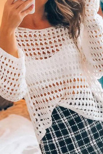 Solid Color Hollow Long Sleeved Beach Cover Shirt