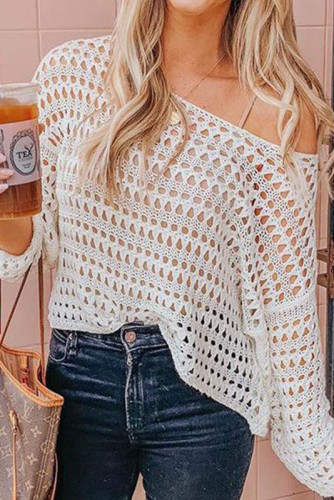 Solid Color Hollow Long Sleeved Beach Cover Shirt