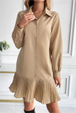 Solid Color Long Sleeved Pleated Shirt Dress